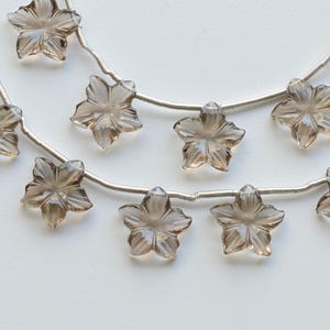 10 Pieces Smoky Quartz Carved Jasmine Flower Beads Natural Gemstone | Quartz For Jewelry Making | 16x16x4 to 14x14x4 MM