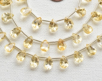 16 pieces Citrine Quartz Faceted Pear Cut Beads | Natural Gemstone Cut Stone Side Drill Beads For Jewelry Making | 10x7x5 MM