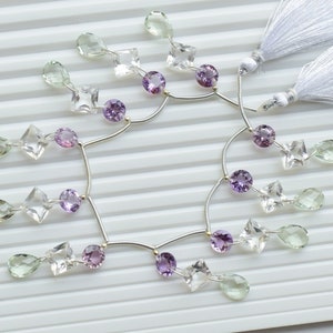 30 pieces Amethyst Crystal & Green Amethyst Faceted Combination Mix Beads | 12x12x5.5 to 8x8x5 MM | Natural Gemstone Double Drill Beads