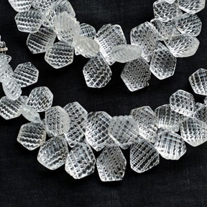 4 Inches Crystal Quartz Geometrical Line Carved Beads Natural Gemstone | 15x10x4.5 to 9x8x4 MM | Quartz for Jewelry Making