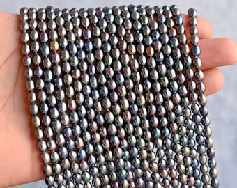 Black Oval Freshwater Pearl for Jewelry Making, Natural Metallic Pearl Jewelry AA Grade Pearl | 7x5 to 5.5x5 MM
