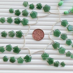 40 Pieces Green Aventurine Pentagon Crown Cut Faceted Beads Natural Gemstone Double Drill Strand for Jewelry Making | 12x13x2 to 8x8x2 MM