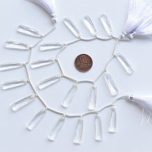 10 pieces Crystal Quartz Faceted Long Taper Beads | 25x7x4 MM | Natural Gemstone Briolette Face Drill Beads Line Strand