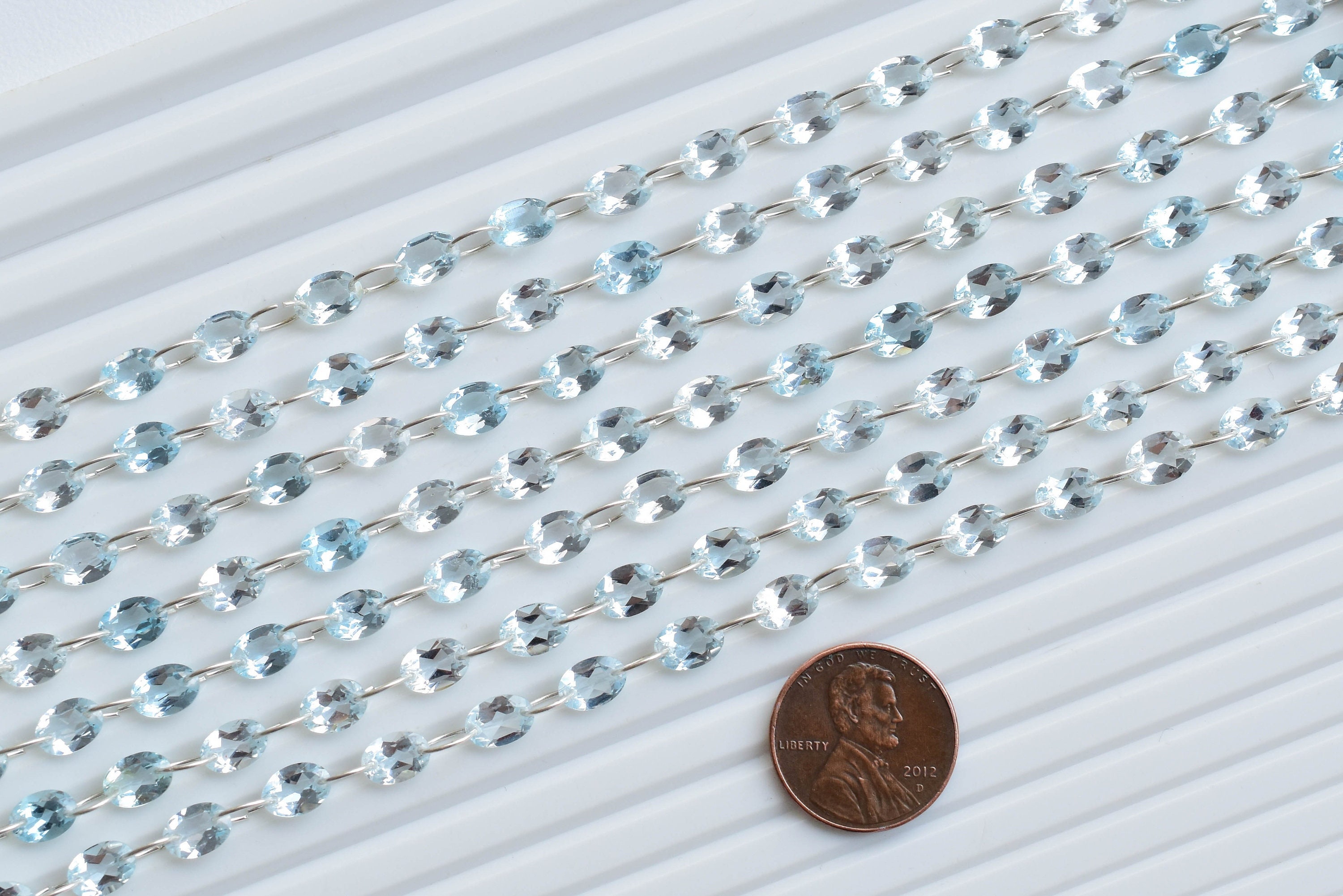 16 stuks blauwe topaas ovaal geslepen steen dubbele boorkralen natuurlijke edelsteenstreng | 7 x 5 x 3 mm | Topaas voor het maken van sieraden