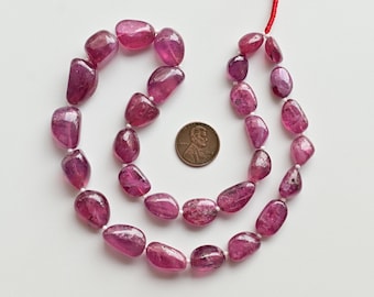 18 Inches Ruby Glass Filled Smooth Tumble Beads Natural Gemstone For Jewelry Making | 19x13x9 to 11x8 MM | DIY Jewelry