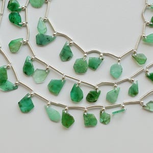 20 Pieces Emerald Smooth Geometrical Beads Natural Gemstone Face Drill Strand | Emerald for Jewelry Making | 13x8x2 to 5x5x2 MM
