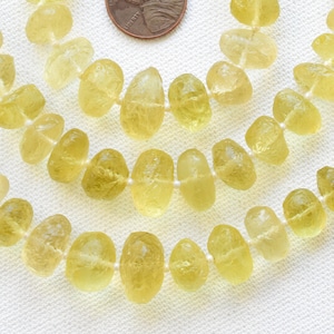 6 Inches Textured Lemon Quartz Tumble Beads | Natural Gemstone Center Drill Beads Strand for Jewelry | 8x17 to 5x10 mm |