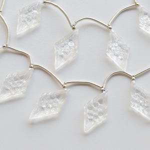 10 Pieces Crystal Quartz Carved Lozenge Floral Beads Natural Gemstone | Quartz for Jewelry Making | DIY Jewelry | 25x13x4.5 to 22x13x4 MM