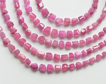 8 インチ ルビー ガラス入り タンブル チューブ ファセット ビーズ 天然宝石 | 8 x 7 ～ 5 x 5 MM | DIY ジュエリー | ジュエリー作り用ルビー