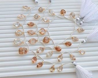 10 Pieces Imperial Topaz Mix Cut Stone Faceted 18K Gold Vermeil Bezel Set Charms Natural Gemstone Beads | 18x11x5 to 11x9x5 MM