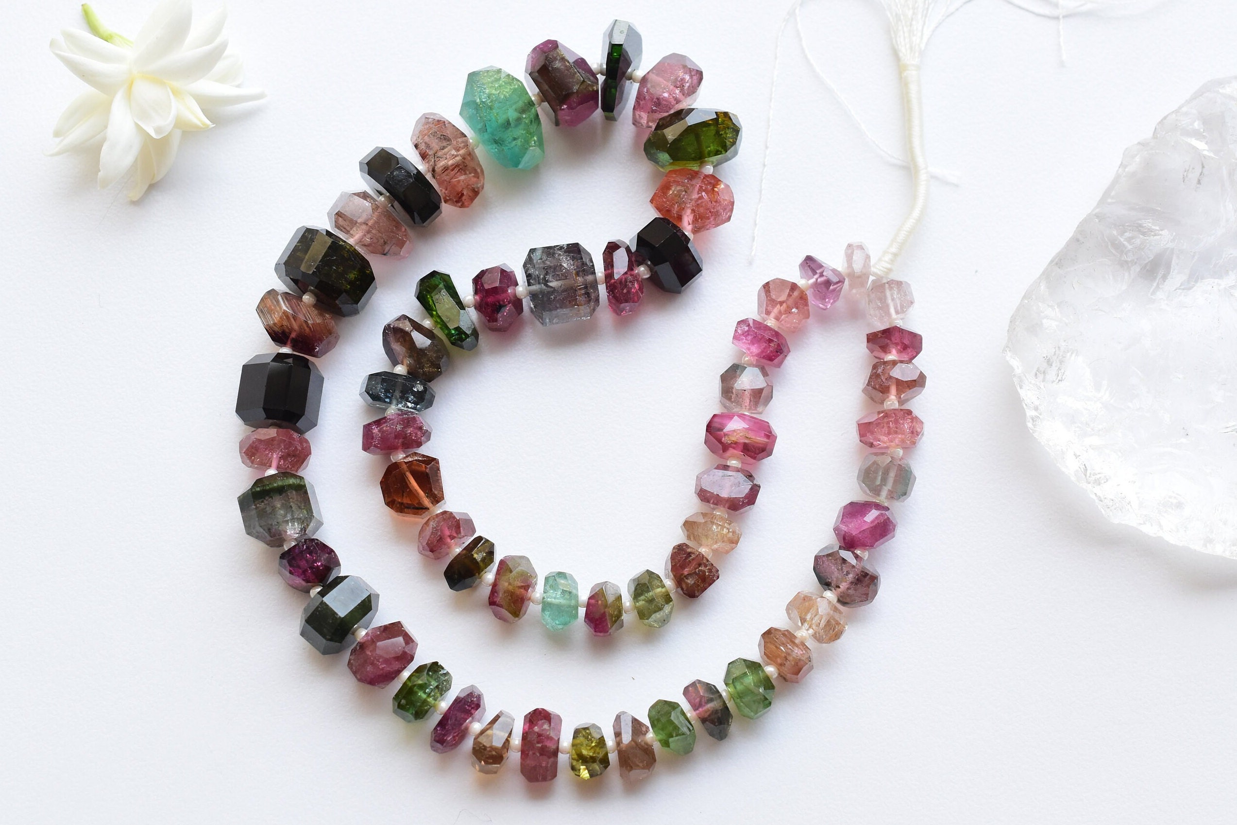 16 Inches Rare Multi Tourmaline Tumble Cubes Beads Natural Gemstone Center Drill Beads Strand | Tourmaline From Congo | 10.5x12 to 3.5x8 MM