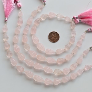 8.5 Inches Rose Quartz Carved Melon Drop Beads Natural Gemstone | Quartz for Jewelry Making | 17x9 to 11x8 MM | Quartz for Jewelry