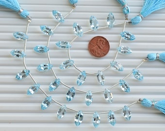 10 Piece Sky Blue Topaz Marquise Cut Stone Faceted Beads Natural Gemstone Side Drill Strand | Topaz For Jewelry Making | 14x7x5 MM