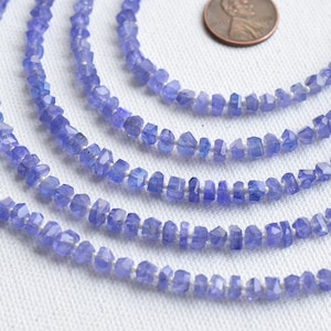 8 Inches Tanzanite Faceted Tumble Cube Beads Natural Gemstone Center Drill Beads Line Strand | Tanzanite Beads | 4x5 to 2x4 MM