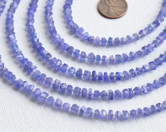 8 Inches Tanzanite Faceted Tumble Cube Beads Natural Gemstone Center Drill Beads Line Strand | Tanzanite Beads | 4x5 to 2x4 MM