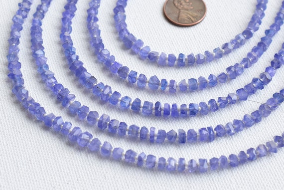 8 Inches Tanzanite Faceted Tumble Cube Beads Natural Gemstone Center Drill Beads Line Strand | Tanzanite Beads | 4x5 to 2x4 MM