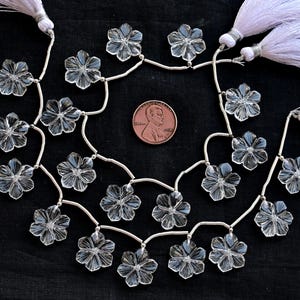 10 Pieces Crystal Quartz Carved Round Flower Beads Natural Gemstone Face Drill Strand | 17x15x4 MM | Quartz for Jewelry Making