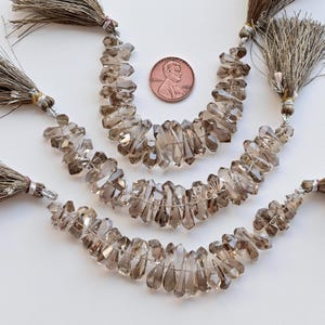 4 Inches Smoky Quartz Tumble Drop Faceted Beads Natural Gemstone Side Drill Strand | 15x5 to 9x4 MM | Quartz for Jewelry Making
