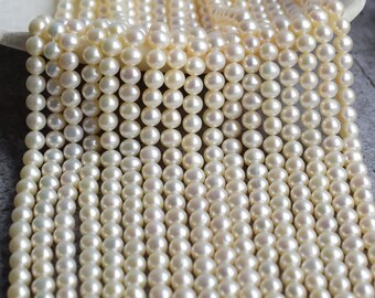 Natural Freshwater White Almost Round Pearl for Jewelry Making | 6x6 to 5x5 MM | Pearl Supplies For Fine Jewelry