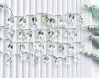 8 pieces Green Amethyst Faceted Oval Cut Beads | Natural Gemstone Cut Stone Face Drill Beads Strand For Jewelry Making