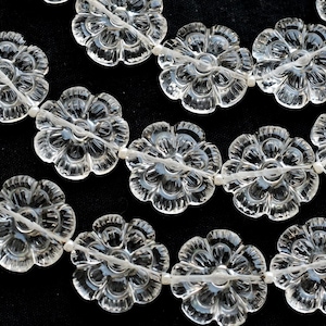 12 Pieces Crystal Quartz Carved Round Flower Beads Natural Gemstone | Quartz for Jewelry Making | DIY Jewelry | 16x16x5 to 15x16x4 MM