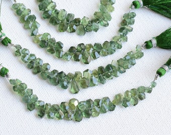 4 Inches Green Apatite Faceted Geometrical Tumble Beads For Jewelry Making | Natural Gemstone Side Drill Beads Line Strand | 9x6 to 5.5x4 MM