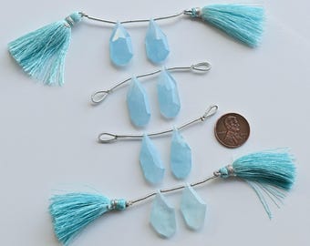 Par de cuentas de aguamarina facetadas de corte martillado y fantasía, piedras preciosas naturales/aguamarina para fabricación de joyas/suministros de piedras preciosas