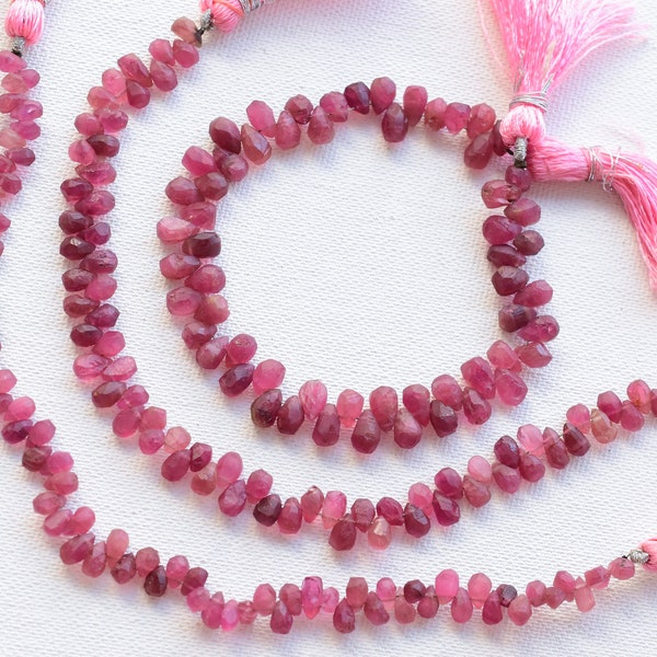 Perles de goutte givrées en tourmaline rose de 8 pouces | Fil de perles de pierres précieuses naturelles de couleur rose