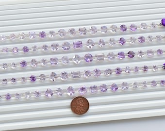16 Pieces Amethyst Mix Cut Stone Faceted Beads Natural Gemstone Double Drill Strand | Amethyst for Jewelry Making | 9x9x5 to 6x6x4 MM