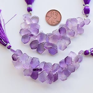 4 Inches Amethyst Geometrical Line Carved Beads Natural Gemstone Side Drill Strand | 15x11x4 to 10x8x3 MM | Amethyst for Jewelry Making