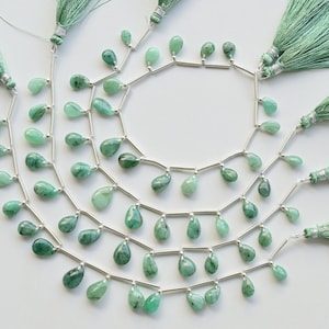 14 Pieces Emerald Smooth Pear Flat Drop Beads Natural Gemstone | 12x8x4 to 7x5x3 MM | Emerald for Jewelry Making