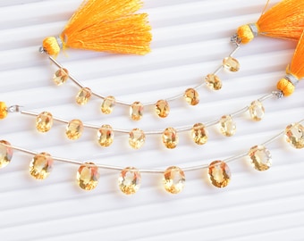 8 stuks Citrien Kwarts Gefacetteerde Oval Cut Beads | Natuurlijke edelsteen gesneden steen zijboord kralen voor het maken van sieraden