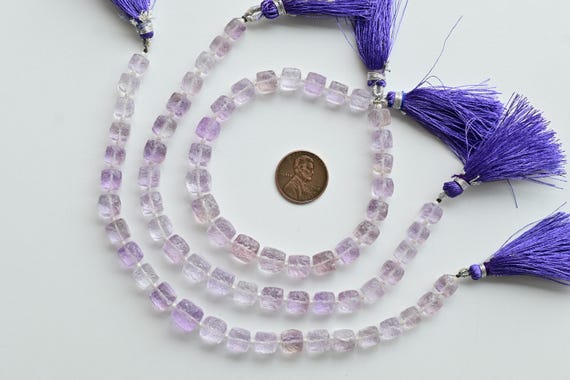 8 Inches Amethyst Textured Cube Beads Natural Gemstone Strand | Amethyst for Jewelry Making | 10x9 to 6x6 MM