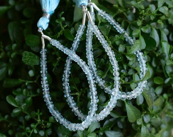 60 Pieces Sky Blue Topaz Faceted Rondelle Beads Natural Gemstone Center Drill Beads Strand | 2x3 to 1x3 mm