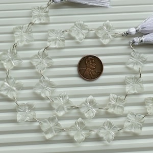 10 Pieces Crystal Quartz Carved Square Flower Beads Natural Gemstone | Quartz for Jewelry Making | 19x19x4 to 17x17x4 MM