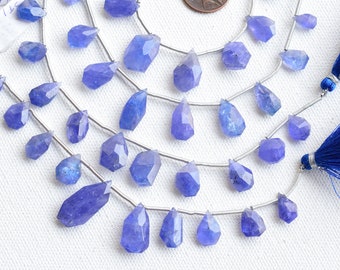 10 Pieces Tanzanite Faceted Geometrical Tumble Beads Natural Gemstone Side Drill Beads Line Strand | Tanzanite for Jewelry Making