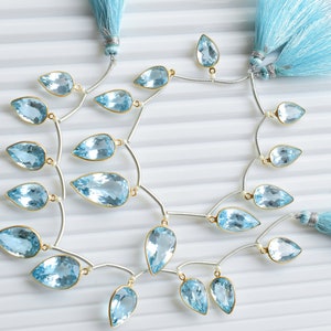 10 pieces Natural Blue Topaz Pear Cut Stone 18k Gold Vermeil bezel set Charms for Jewelry making | DIY Jewelry Findings