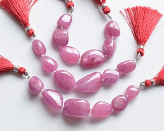 4 Inches Ruby Glass Filled Smooth Tumble Beads Natural Gemstone Center Drill Beads Line Strand | Ruby For Jewelry Making