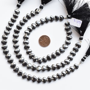 8 Inches Hematite Smooth Heart Beads Natural Gemstone Center Drill Beads Strand | 7x10x4 to 6.5x9x4 MM | Hematite for Jewelry Making