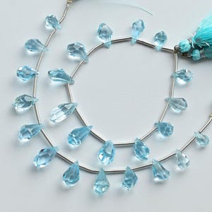 12 Pieces Sky Blue Topaz Tumble Drop Faceted Beads Natural Gemstone | Topaz For Jewelry Making | 14x7 to 9x5 MM image 3