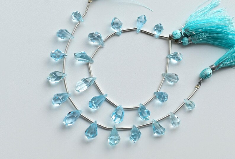 12 Pieces Sky Blue Topaz Tumble Drop Faceted Beads Natural Gemstone | Topaz For Jewelry Making | 14x7 to 9x5 MM image 3
