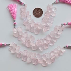 4 Inches Rose Quartz Geometrical Line Carved Beads Natural Gemstone | Quartz For Jewelry Making | 15.5x11x4 to 10x7x3 MM