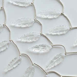 10 Pieces Crystal Quartz Carved Long Leaf Beads Natural Gemstone | 28x10x4 to 22x9x4 MM | Quartz for Jewelry Making