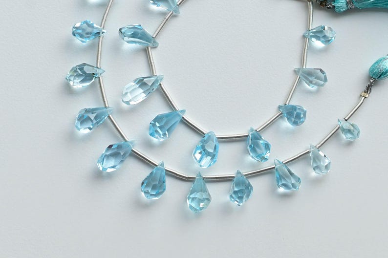 12 Pieces Sky Blue Topaz Tumble Drop Faceted Beads Natural Gemstone | Topaz For Jewelry Making | 14x7 to 9x5 MM image 2