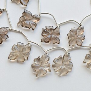 10 Pieces Smoky Quartz Carved Flower Natural Gemstone Beads | 25x19x4 to 17x16x4 MM | Gemstone Supplies