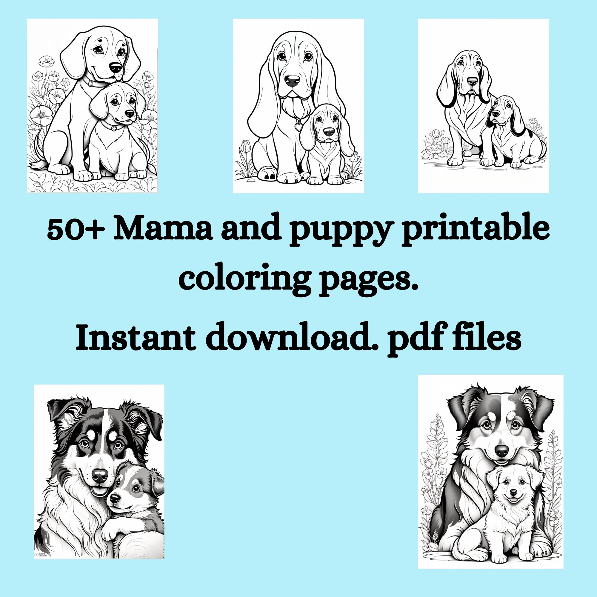Mama Dog and Puppies Coloring Pages - Etsy