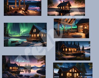 Cozy cabin and northern lights wallpaper for phones and tablets. Instant digital download. 12 phone wallpaper and 7 tablet wallpaper.