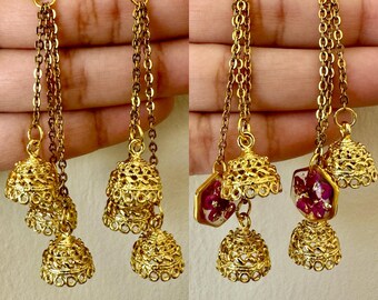 Jhumka Jharna Earrings | Handmade 3-Tier Indian Jhumka Earrings | UV Resin Floral Charm | South Asian Jewelry Gift
