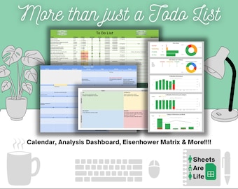 To Do Spreadsheet | To-Do List | Monthly Calendar | Daily Planner | Productivity Tracker | Editable Google Sheets Template | Task Schedule