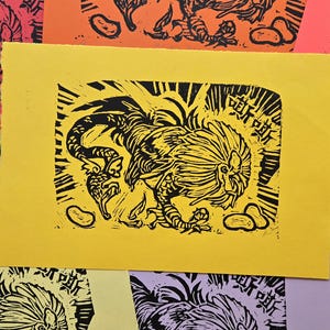 Cockatrice Dungeons and Dragons Linolschnitt Reliefdruck